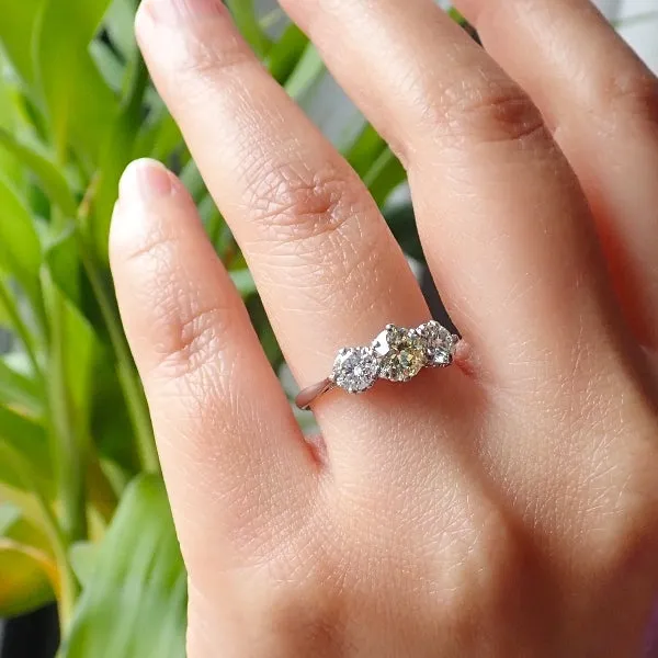 Vintage Three Diamond Engagement Ring. Old Euro 0.76