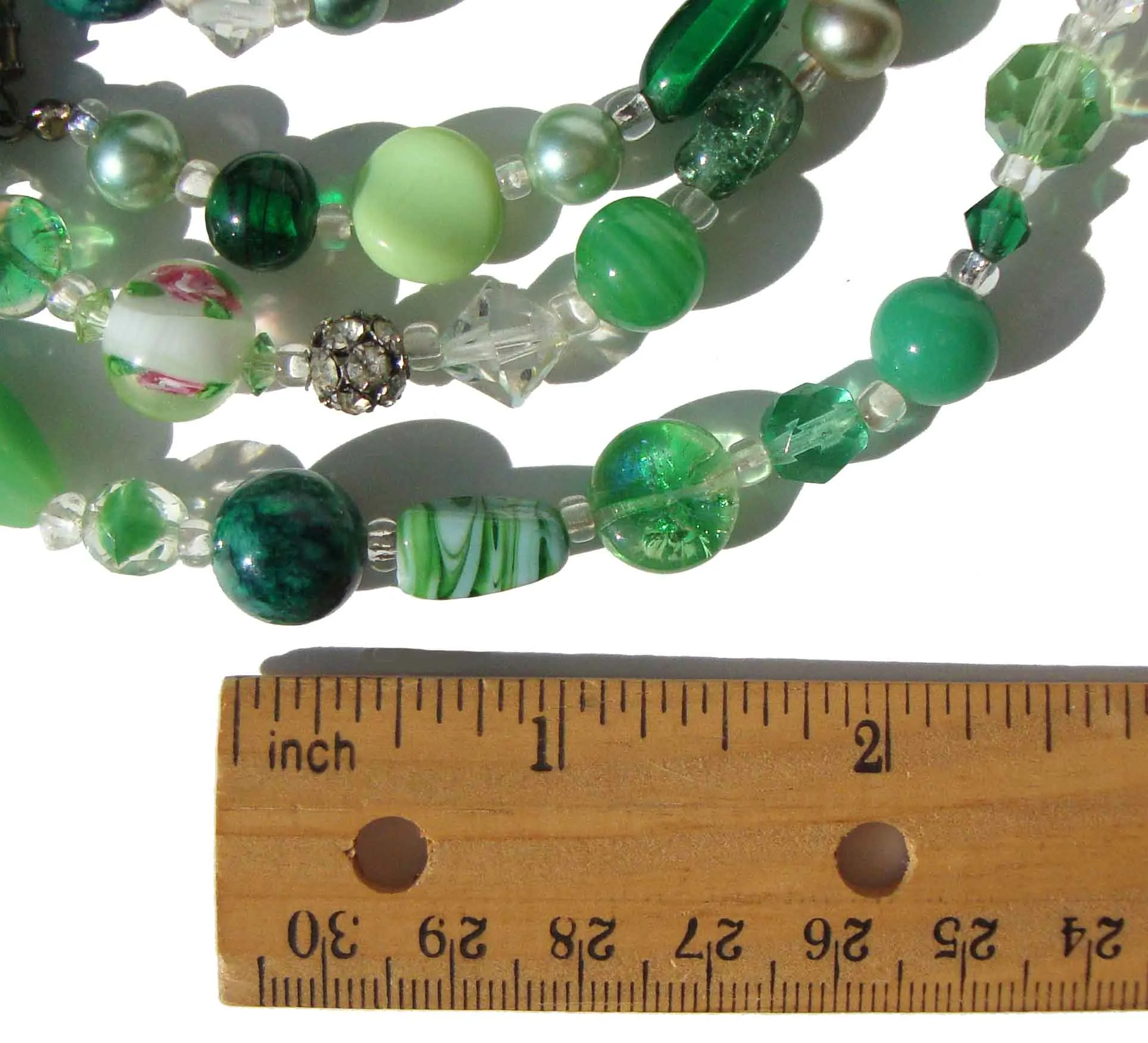 Vintage Venetian Beaded Necklace Green Rope Lampwork Glass Beads