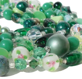Vintage Venetian Beaded Necklace Green Rope Lampwork Glass Beads